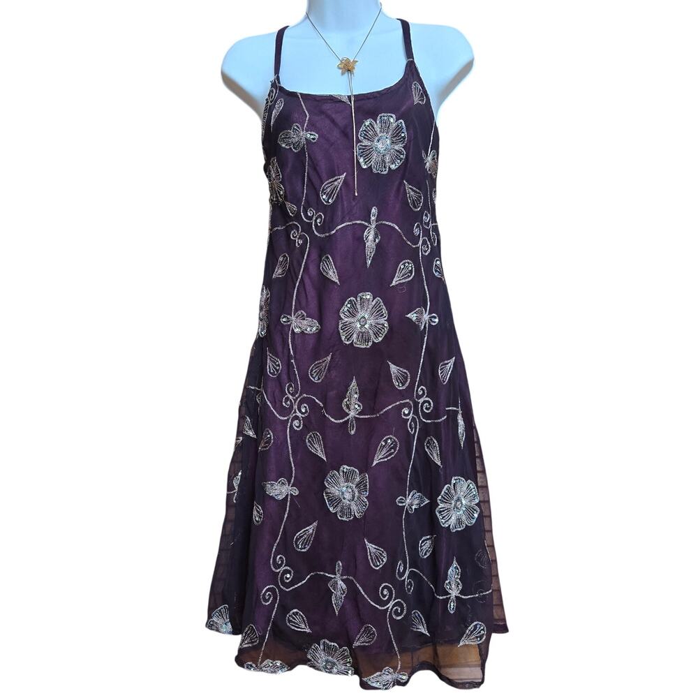 Lotus Creations Vtg Y2K Fairy Whimsigoth Sheer Mesh Sequin Embroidered Dress L